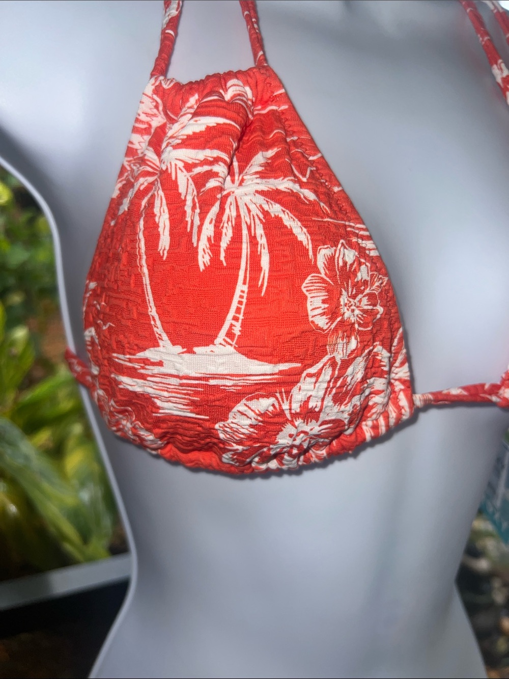 Roxy Vacay Vibes Double Strap Tiki Triangle Bikini Top Red/Orange & White Size L - Picture 5 of 14